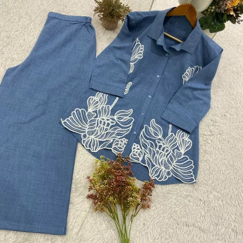 Premium Cotton Denim Embroidered Co-ord Set