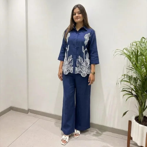 Premium Cotton Denim Embroidered Co-ord Set