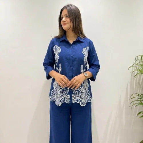 Premium Cotton Denim Embroidered Co-ord Set