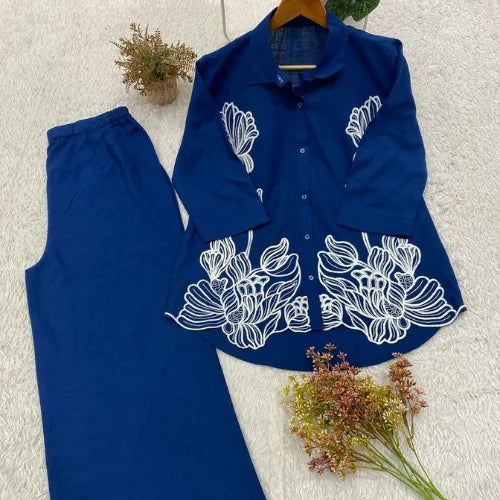 Premium Cotton Denim Embroidered Co-ord Set