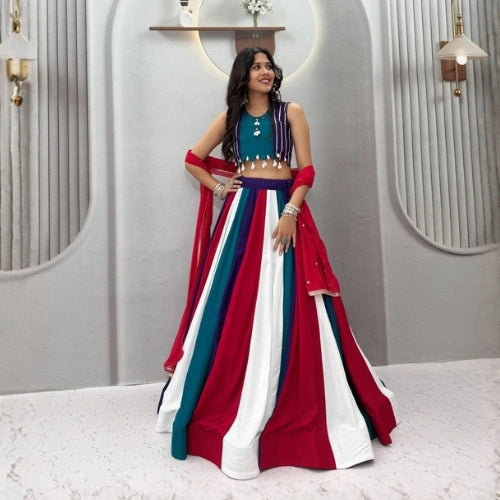 Meher Multicolour Mirrorwork Kali Lehenga Set