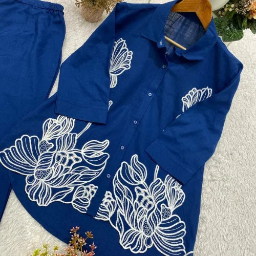 Premium Cotton Denim Embroidered Co-ord Set