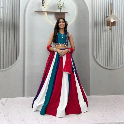 Meher Multicolour Mirrorwork Kali Lehenga Set