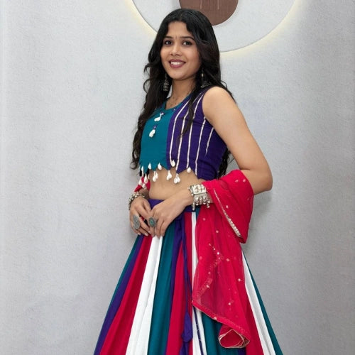Meher Multicolour Mirrorwork Kali Lehenga Set