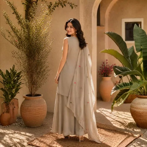 Premium Chinon Designer Kurti Palazzo Set