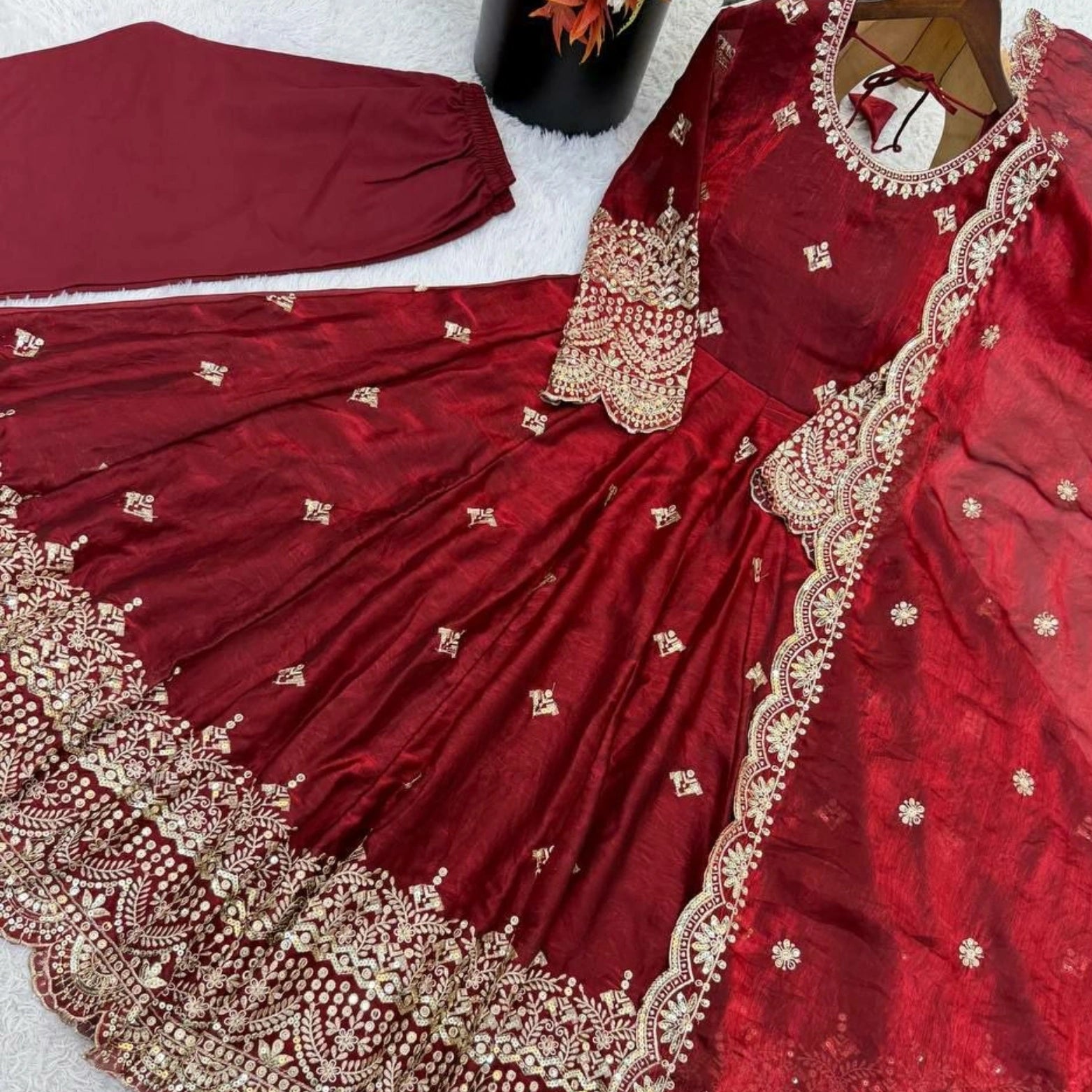 Meher Pure Fendi Silk Embroidered Gown Set