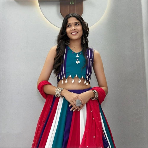 Meher Multicolour Mirrorwork Kali Lehenga Set