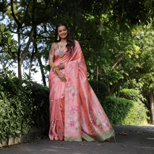 Gulbahar Floral Tussar Silk Saree