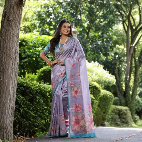 Gulbahar Floral Tussar Silk Saree