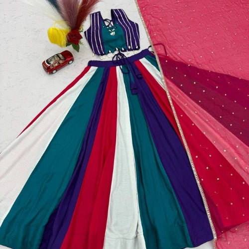 Meher Multicolour Mirrorwork Kali Lehenga Set