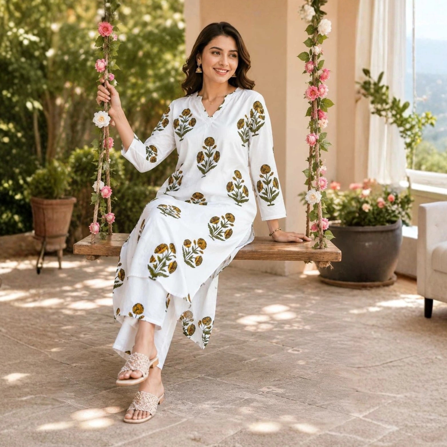 Maria Rayon Slub Printed Kurta Pant Set