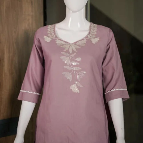 Premium Slub Cotton Embroidered Kurti Pant Set