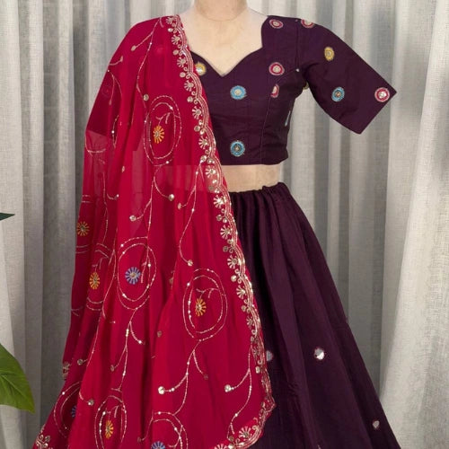 Gulbahar Aari Mirror Embroidered Lehenga Set