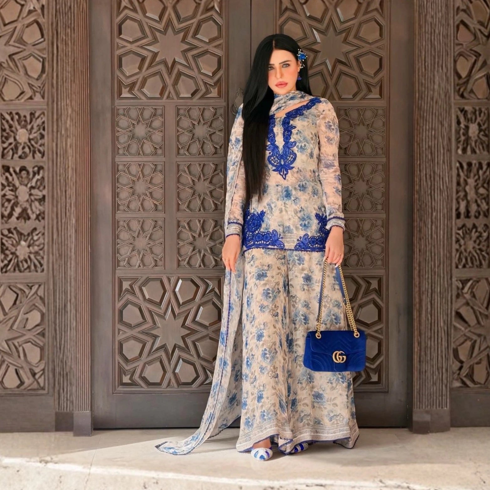 Ruhani Floral Faux Georgette Palazzo Suit Set