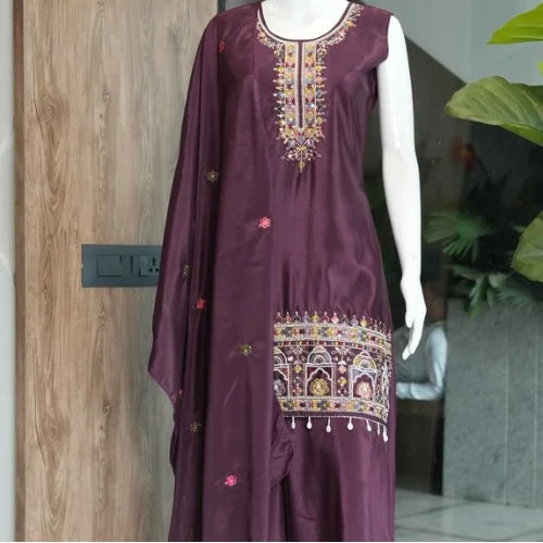 Premium Chinon Designer Kurti Palazzo Set