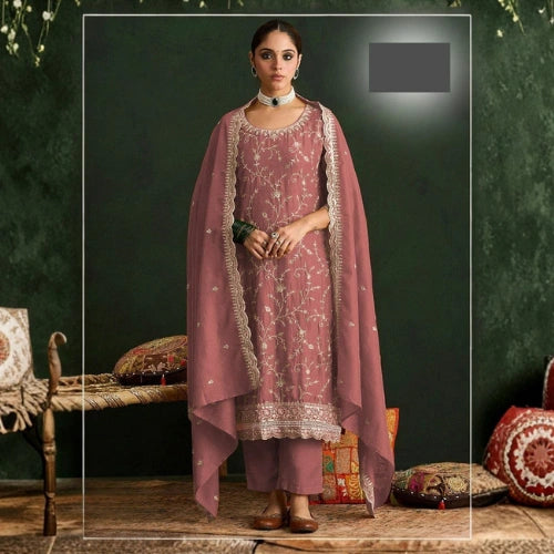 Heavy Vichitra Sequined Embroidery Anarkali Suit Set