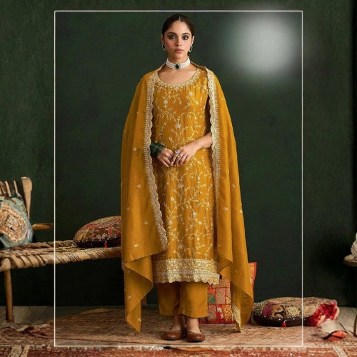 Heavy Vichitra Sequined Embroidery Anarkali Suit Set