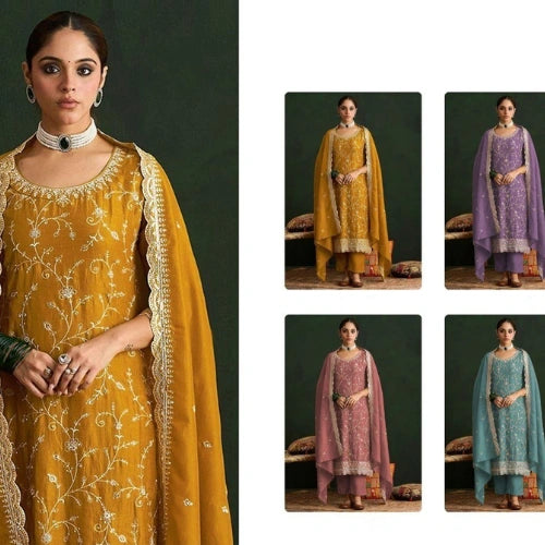 Heavy Vichitra Sequined Embroidery Anarkali Suit Set