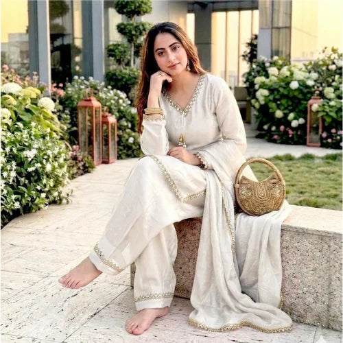 Zehra Fendi Satin Mirrorwork Set