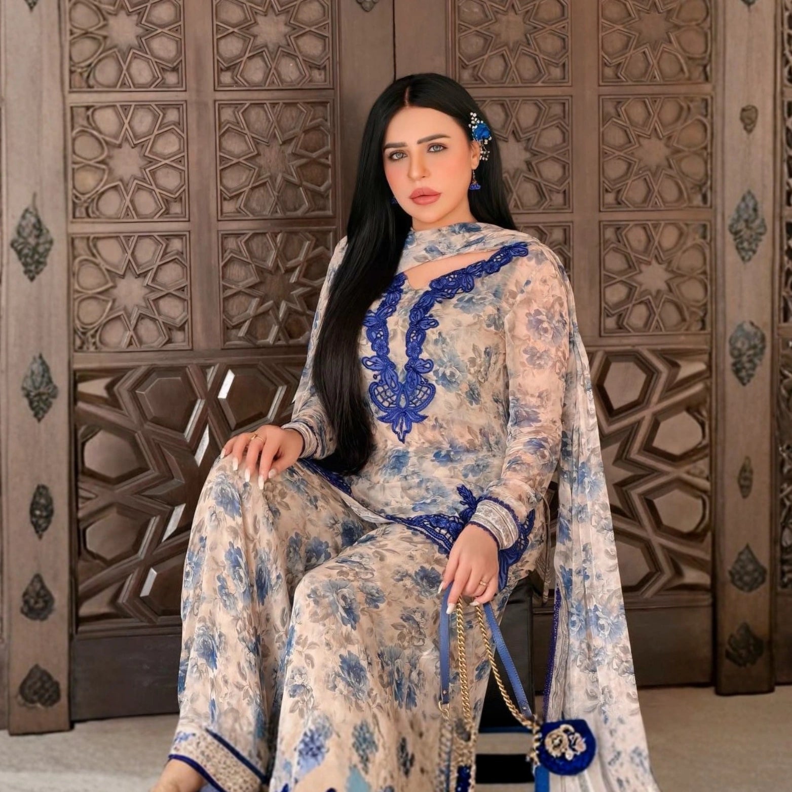 Ruhani Floral Faux Georgette Palazzo Suit Set