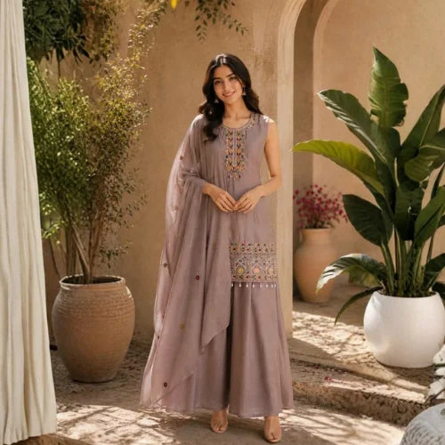 Premium Chinon Designer Kurti Palazzo Set