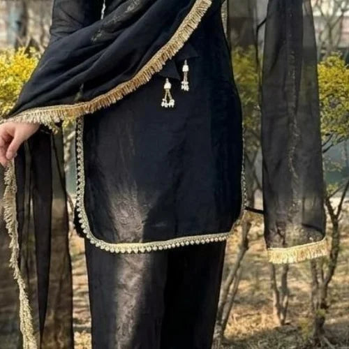 Zehra Fendi Satin Mirrorwork Set