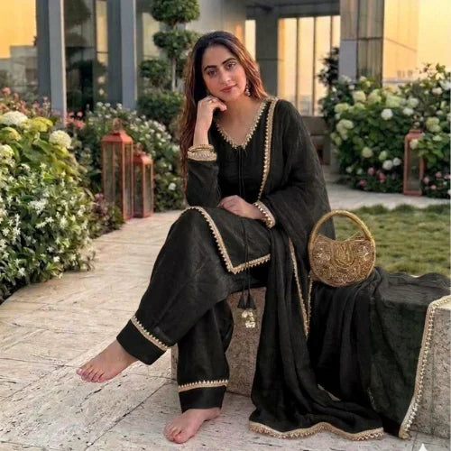 Zehra Fendi Satin Mirrorwork Set