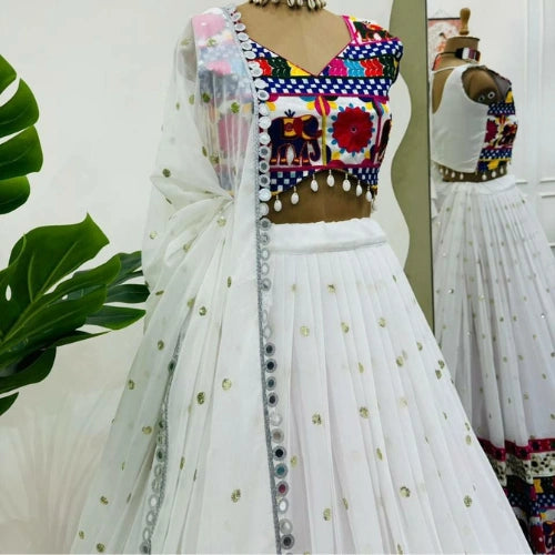 Rangrez Mirrorwork Faux Georgette Lehenga Set
