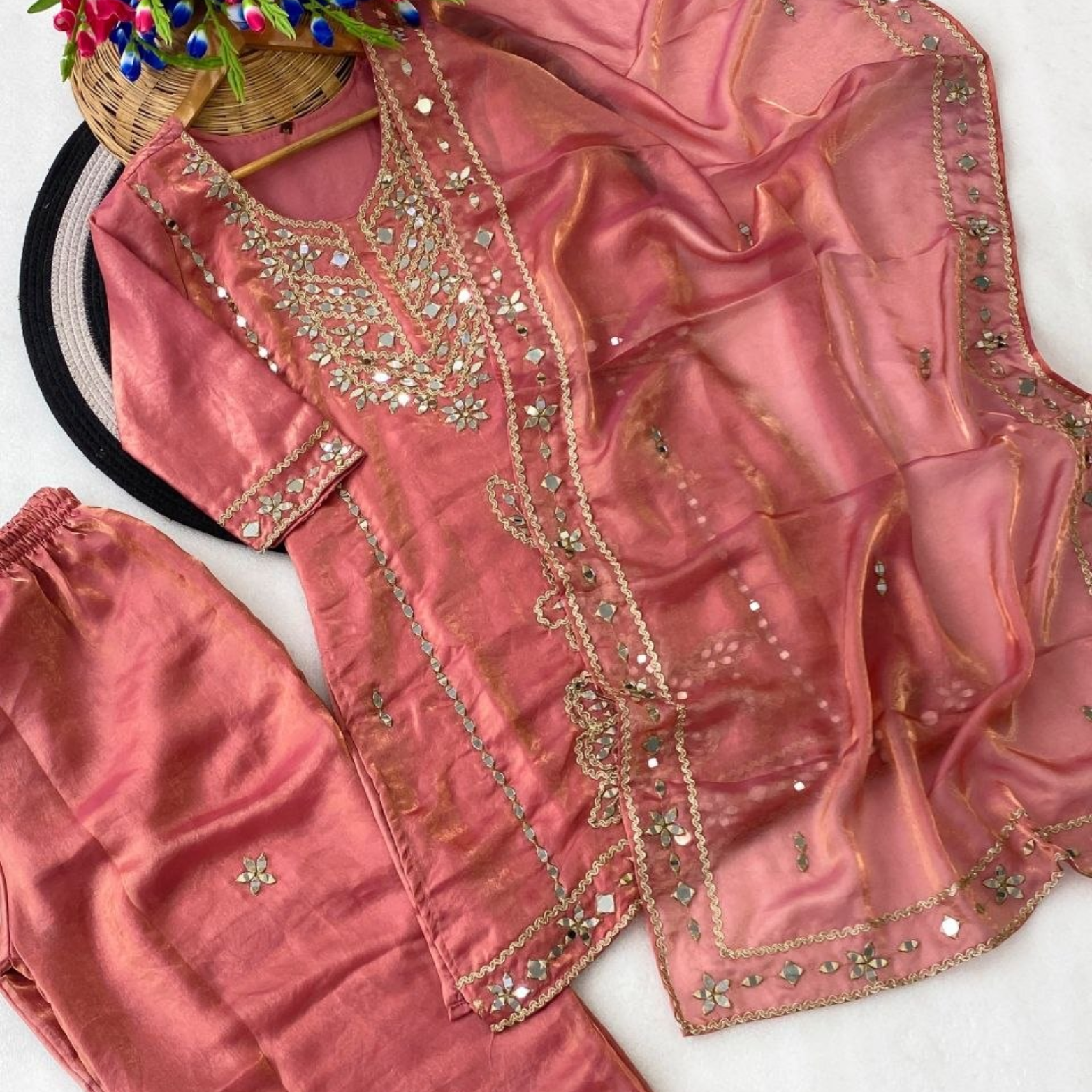 Meher Mirrorwork Space Silk Suit Set