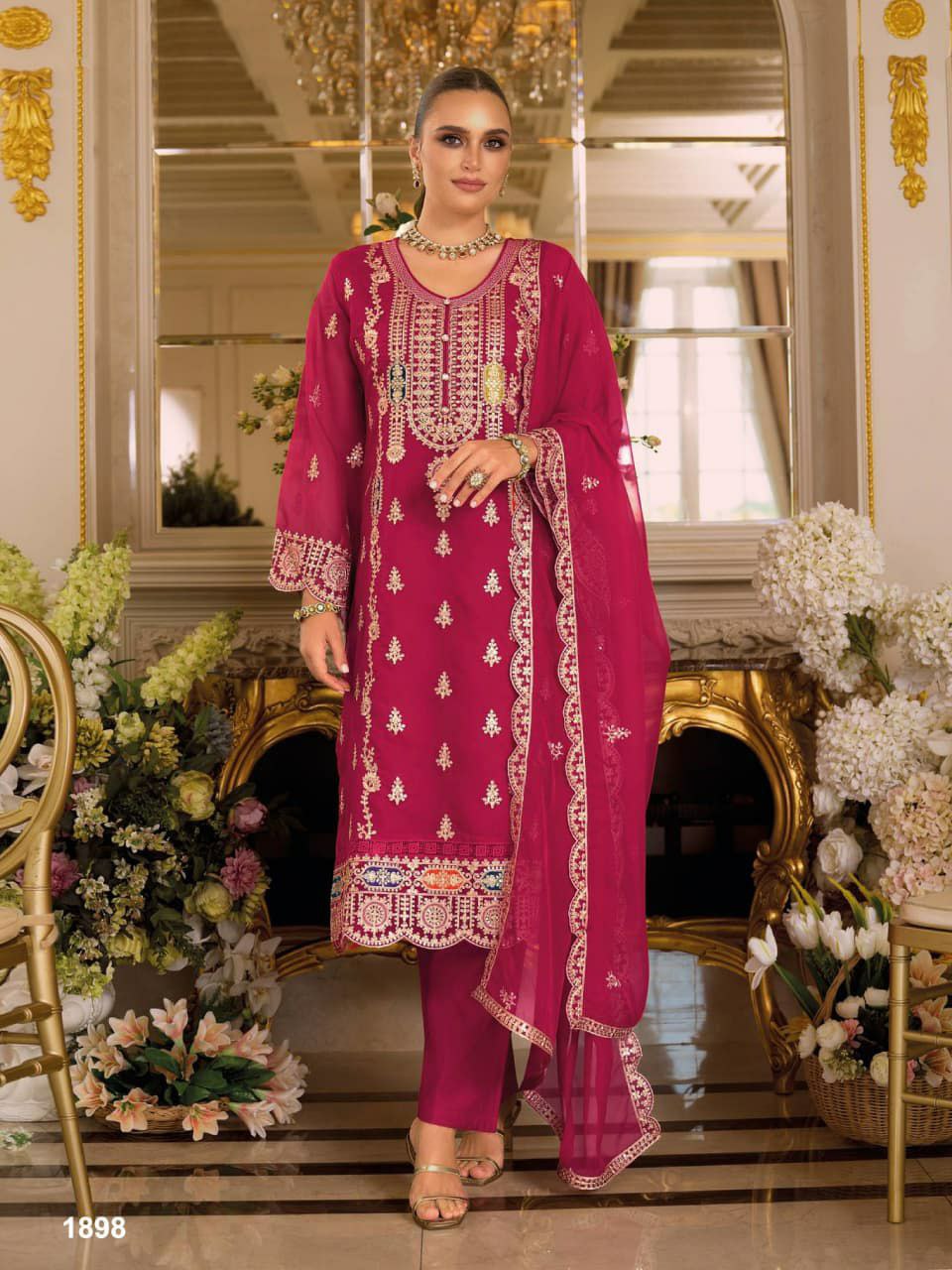 Royal Chinon Sequins Designer Suit Set