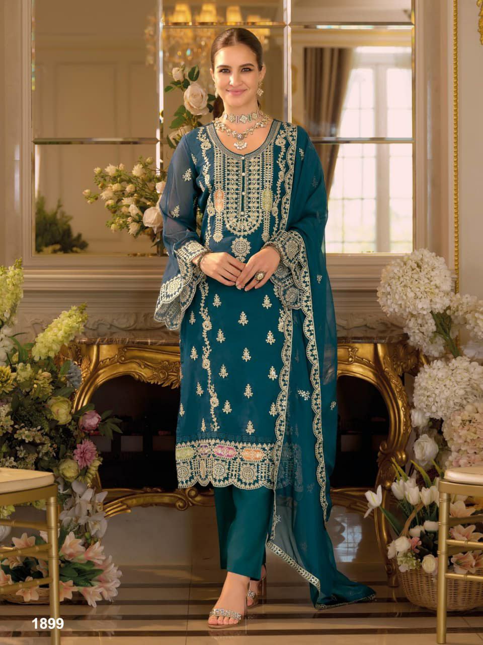 Royal Chinon Sequins Designer Suit Set