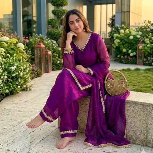 Zehra Fendi Satin Mirrorwork Set