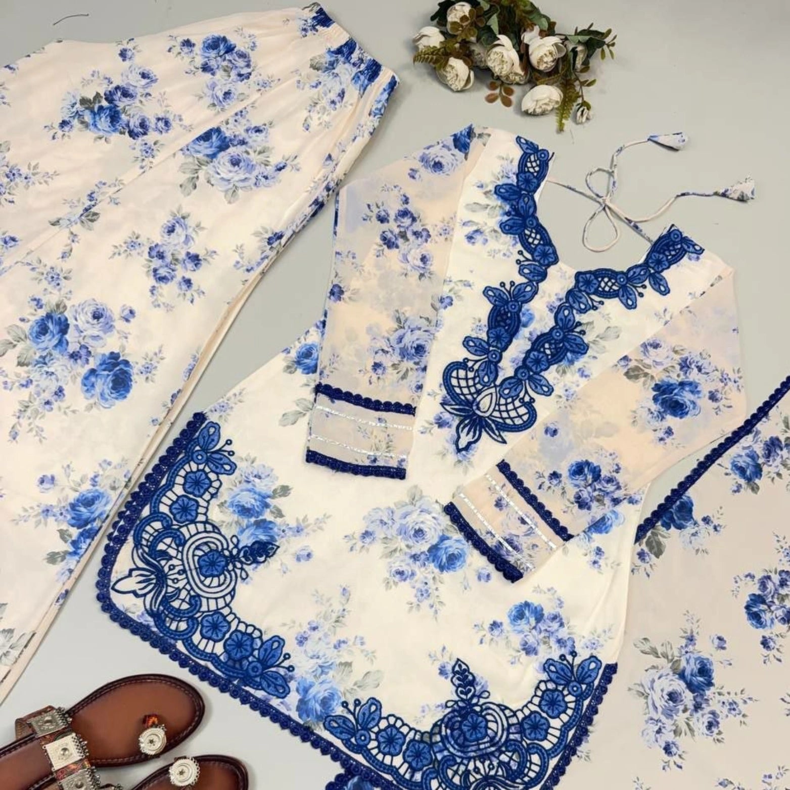 Ruhani Floral Faux Georgette Palazzo Suit Set