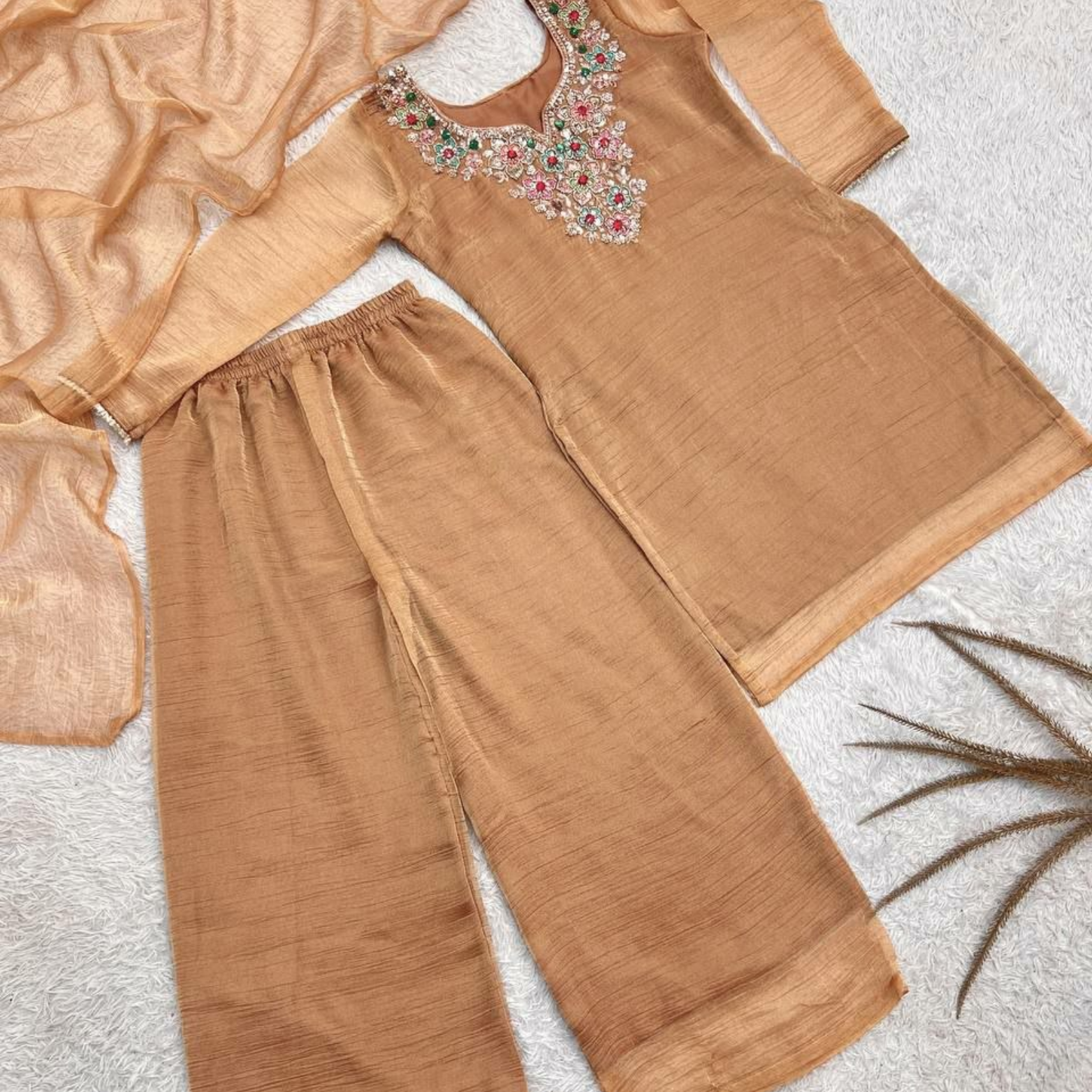 Aaradhya Salsa Silk Embroidered Suit Set