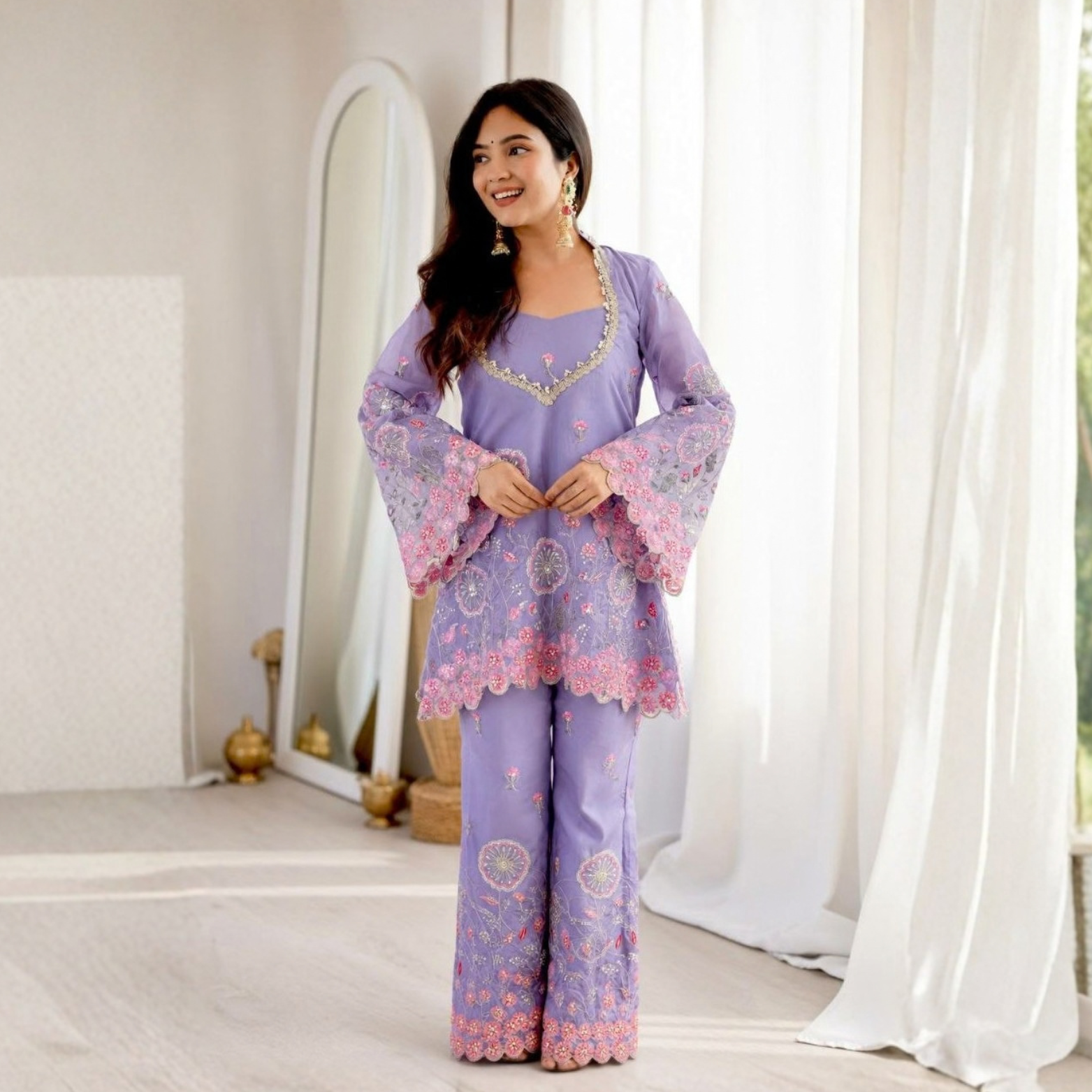Gulnaaz Floral Embroidered Silk Suit Set