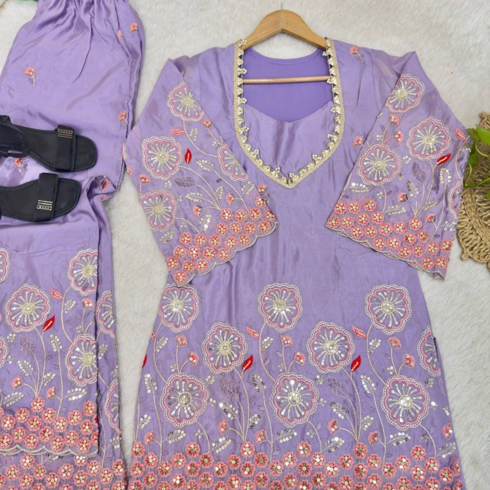 Gulnaaz Floral Embroidered Silk Suit Set