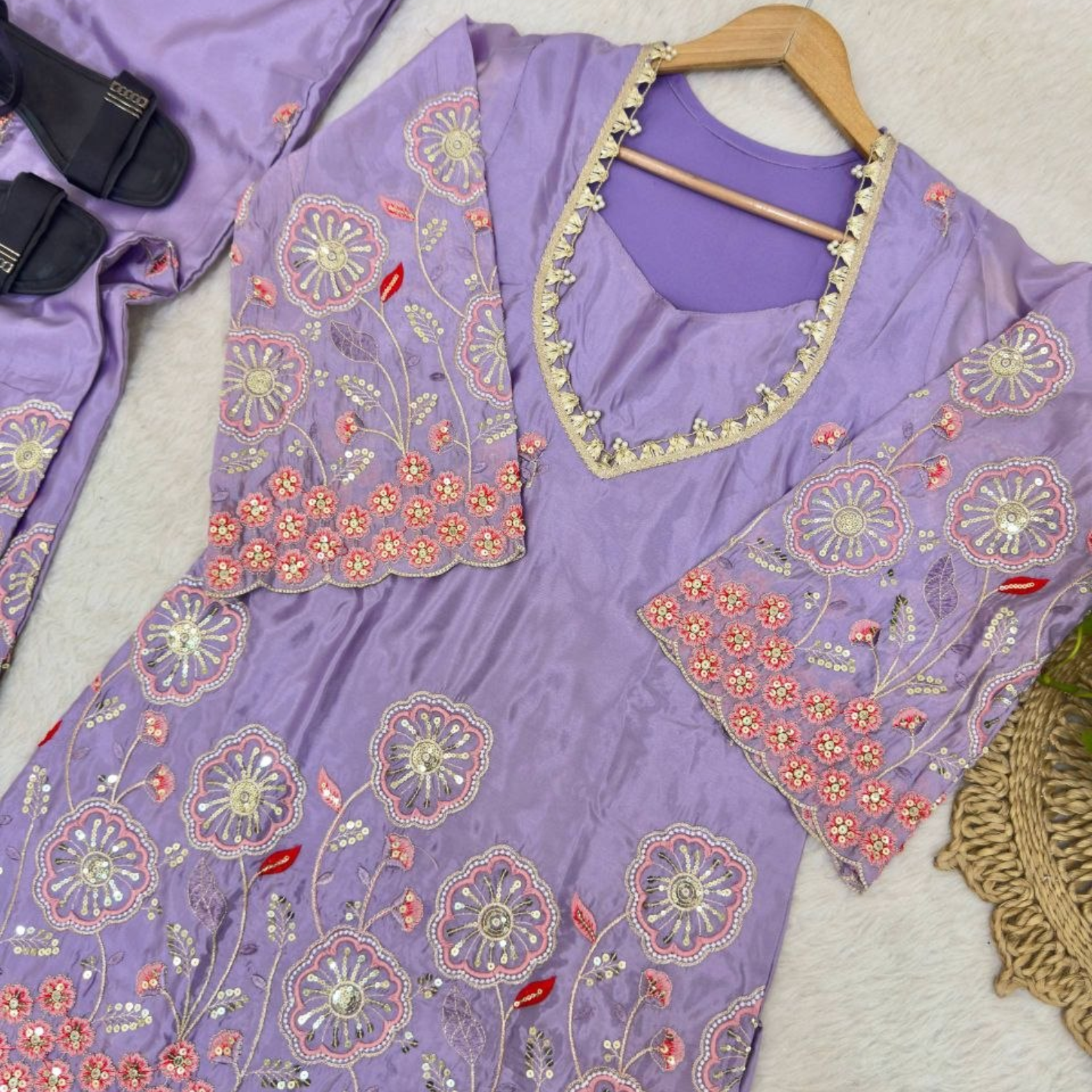 Gulnaaz Floral Embroidered Silk Suit Set