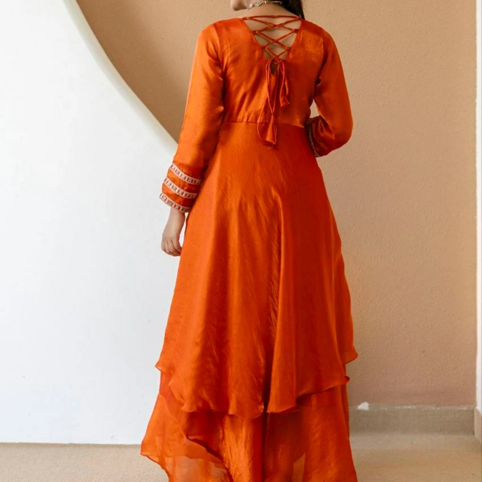 Meher Fendi Silk Embroidered Gown Set