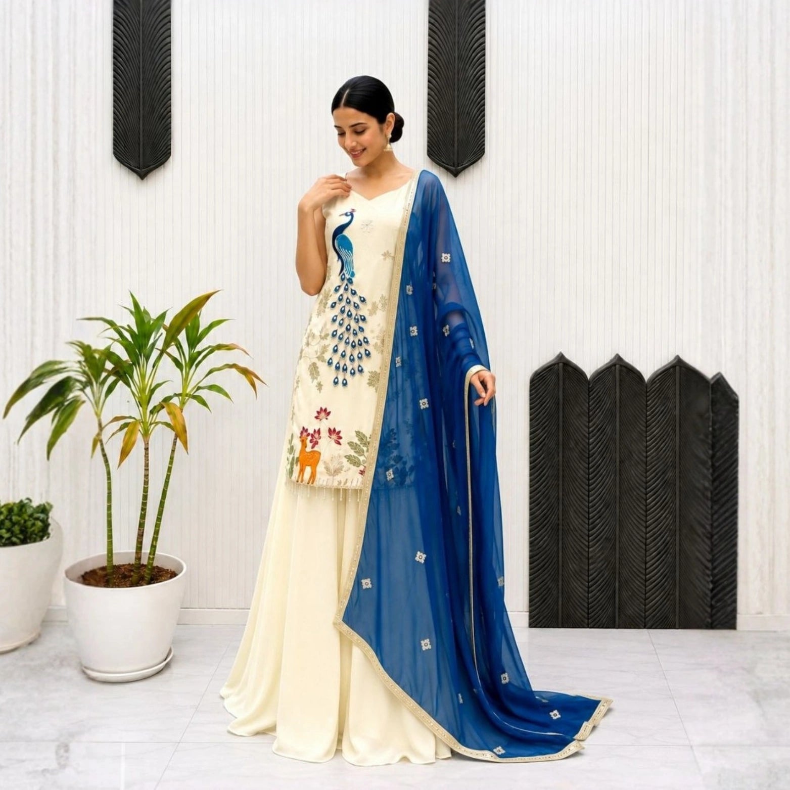 Morlo 2 French Crepe Embroidered Kurta Set with Georgette Dupatta