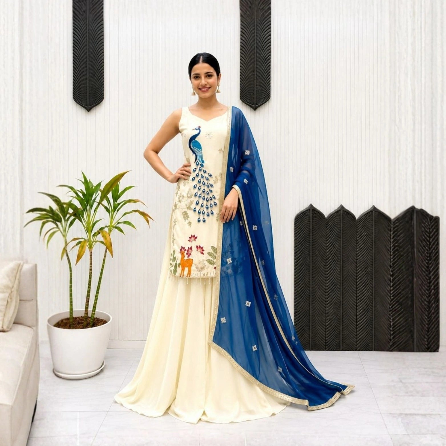 Morlo 2 French Crepe Embroidered Kurta Set with Georgette Dupatta