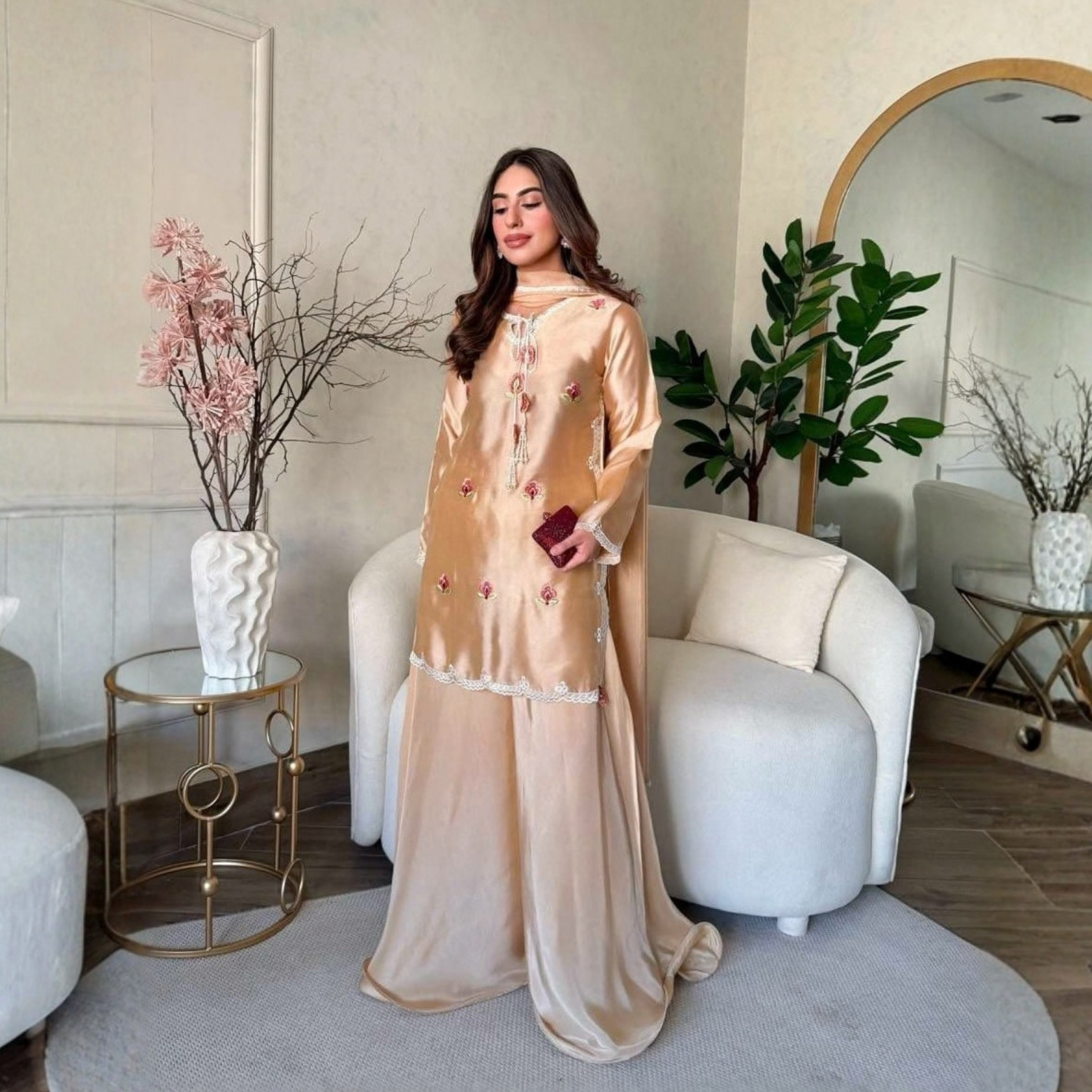 Aaira Japan Satin Embroidered Suit Set