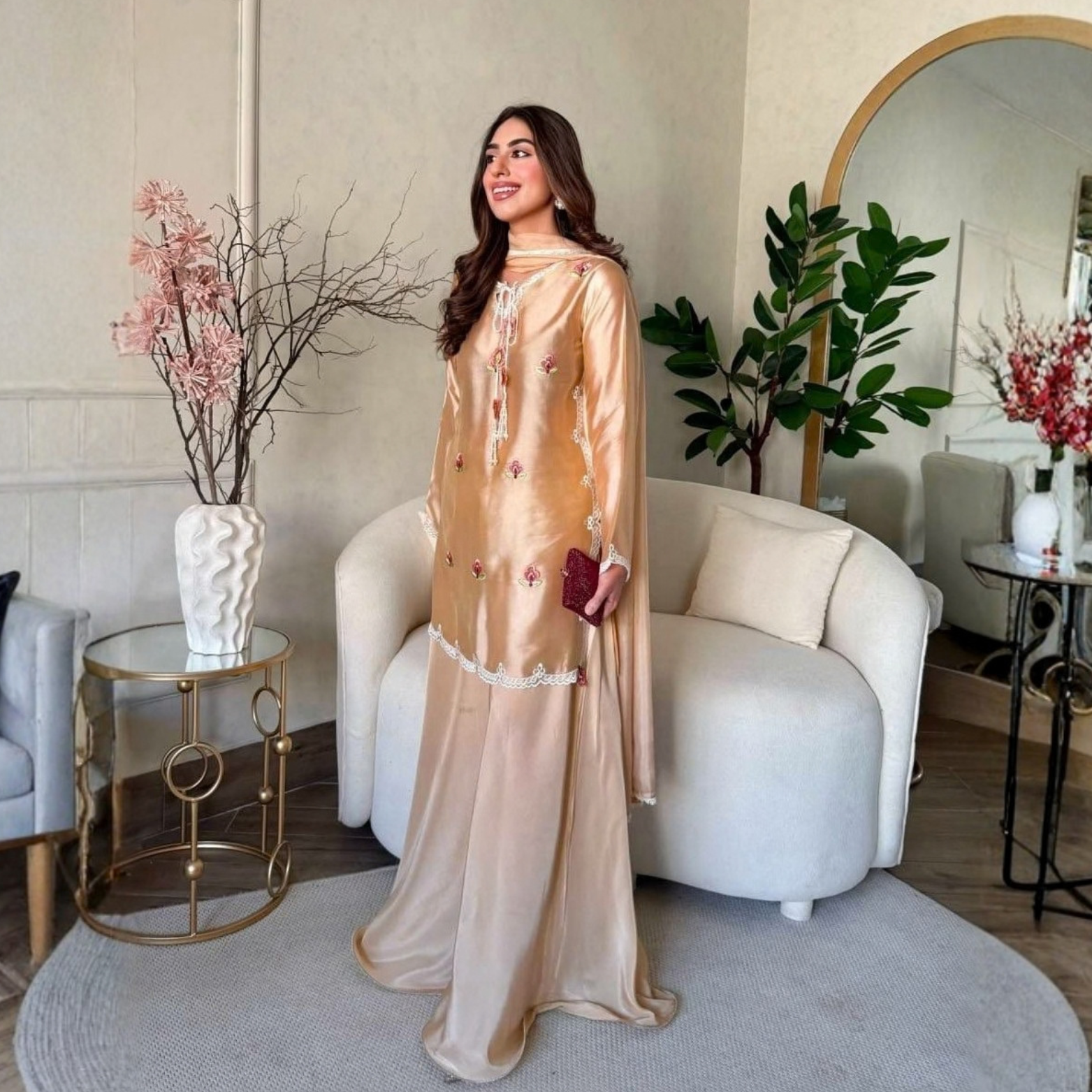 Aaira Japan Satin Embroidered Suit Set
