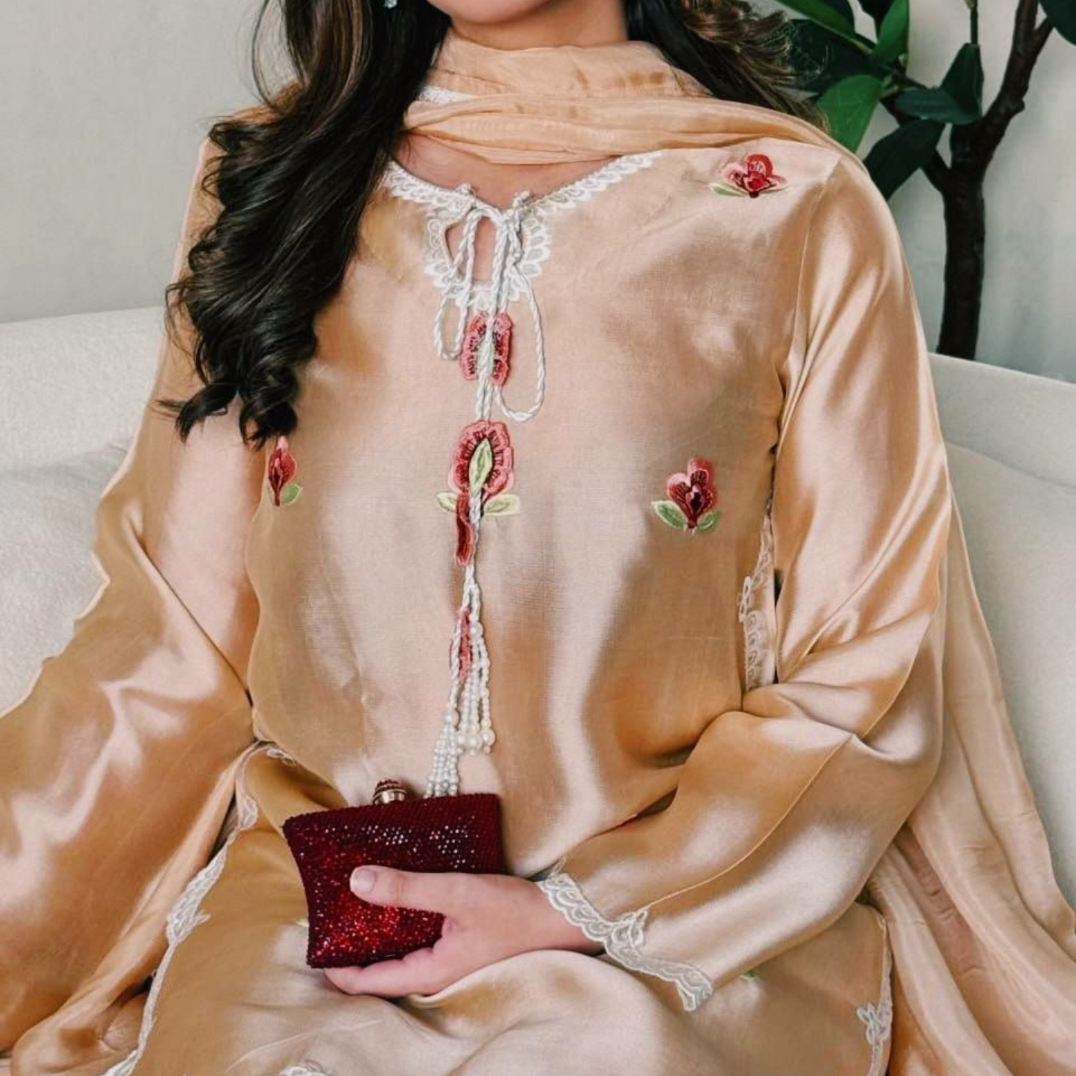 Aaira Japan Satin Embroidered Suit Set