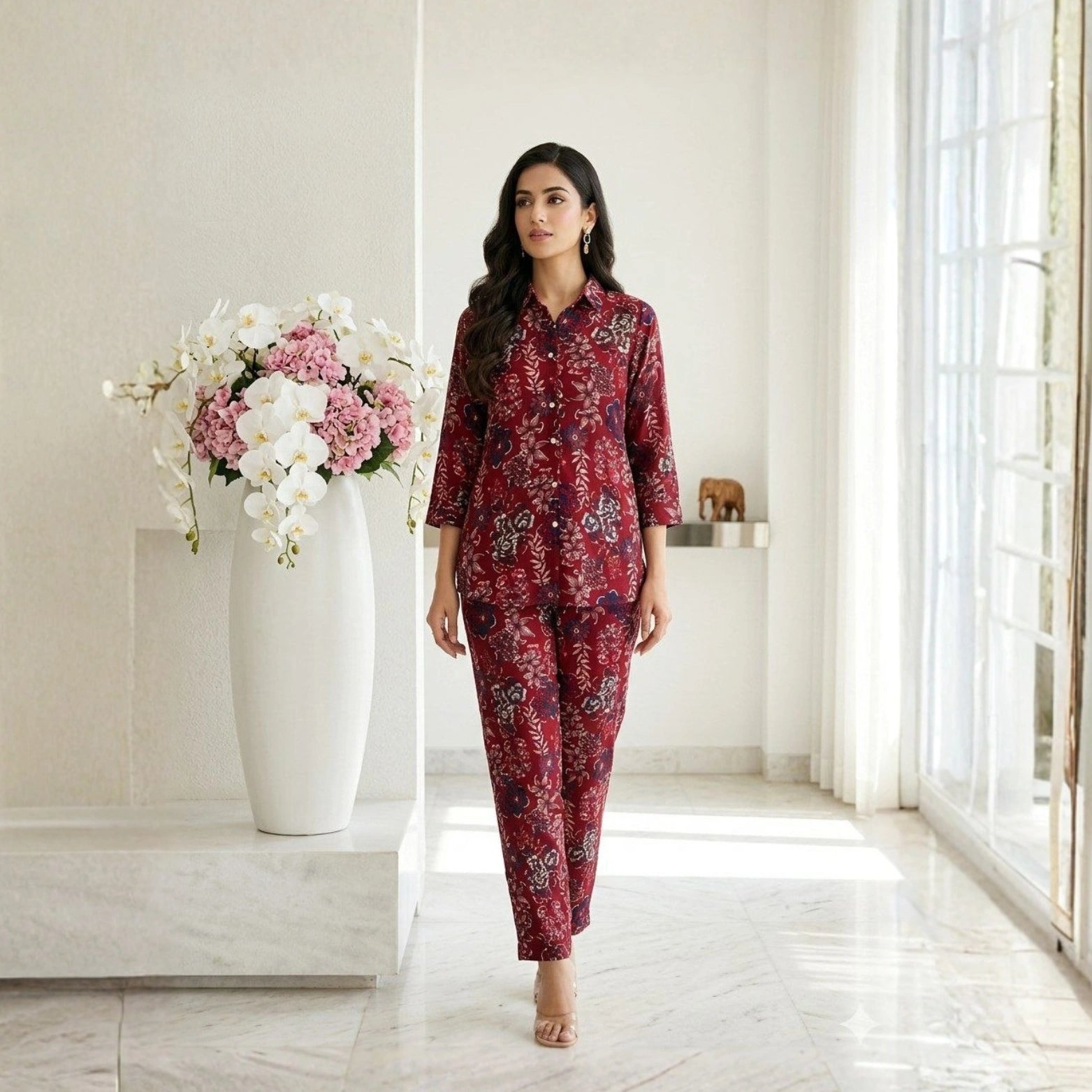 Printed Rayon Cotton Co-ord Set with Foil Work