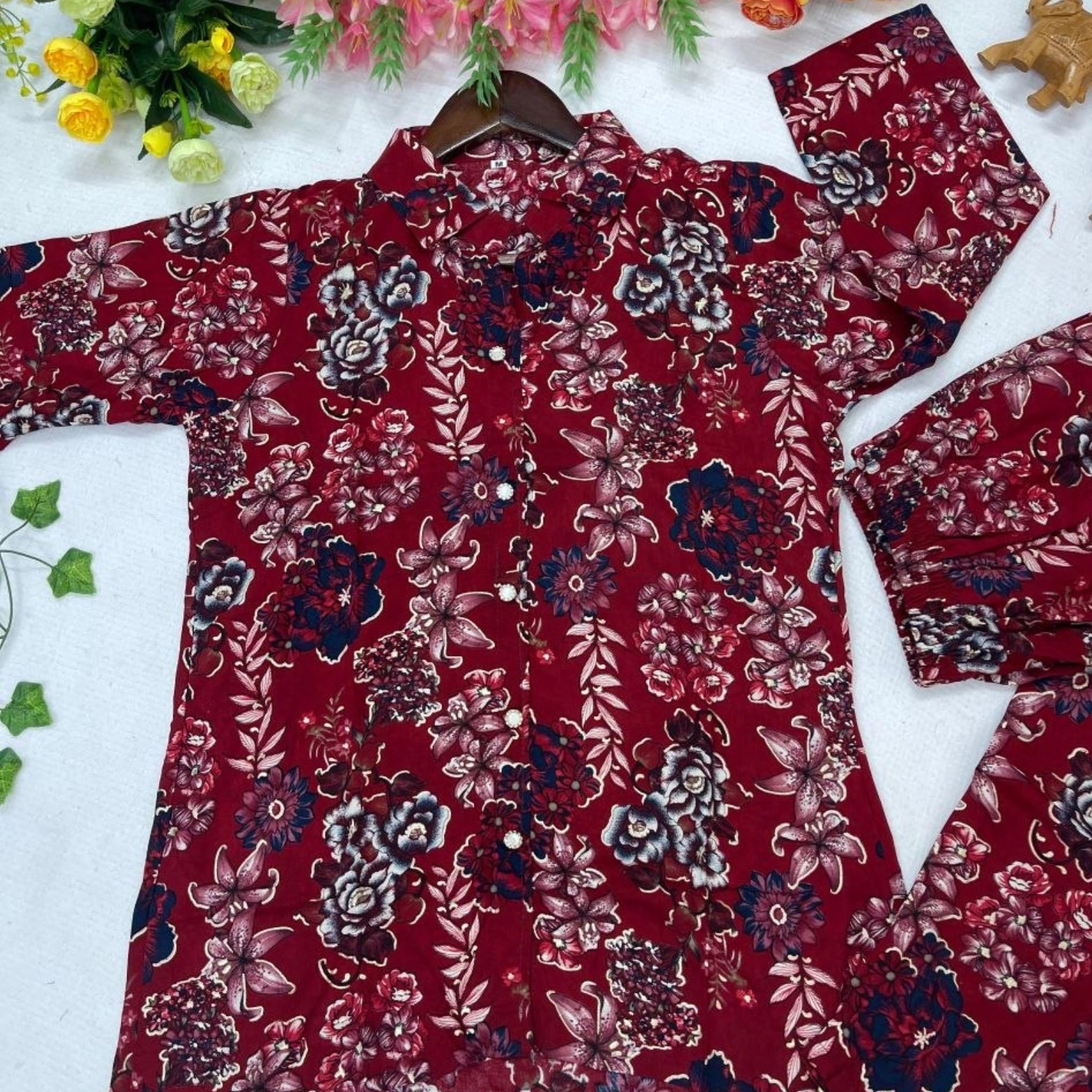 Printed Rayon Cotton Co-ord Set with Foil Work