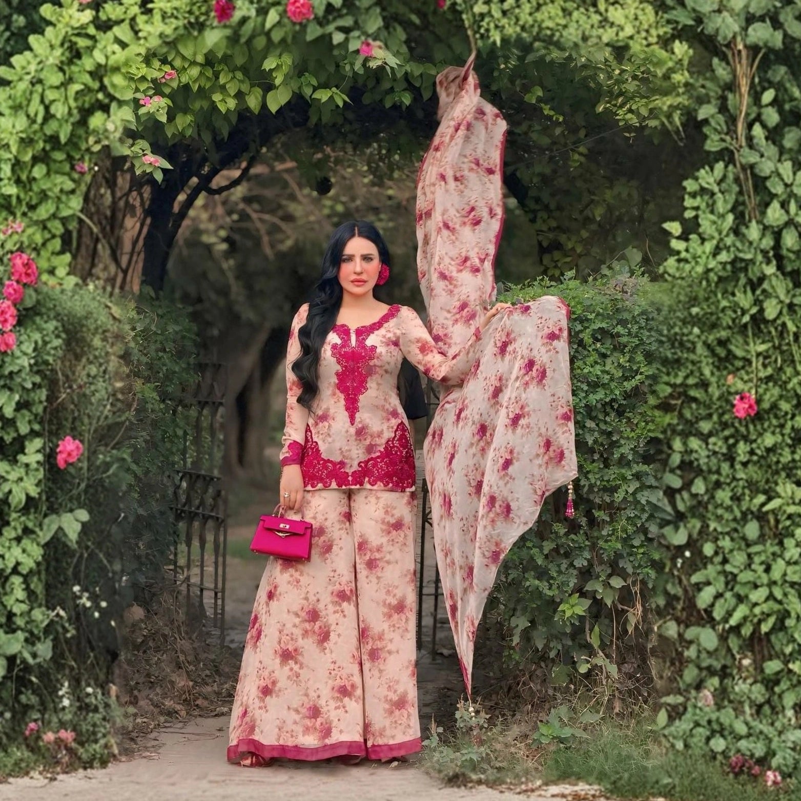 Ruhani Floral Faux Georgette Palazzo Suit Set