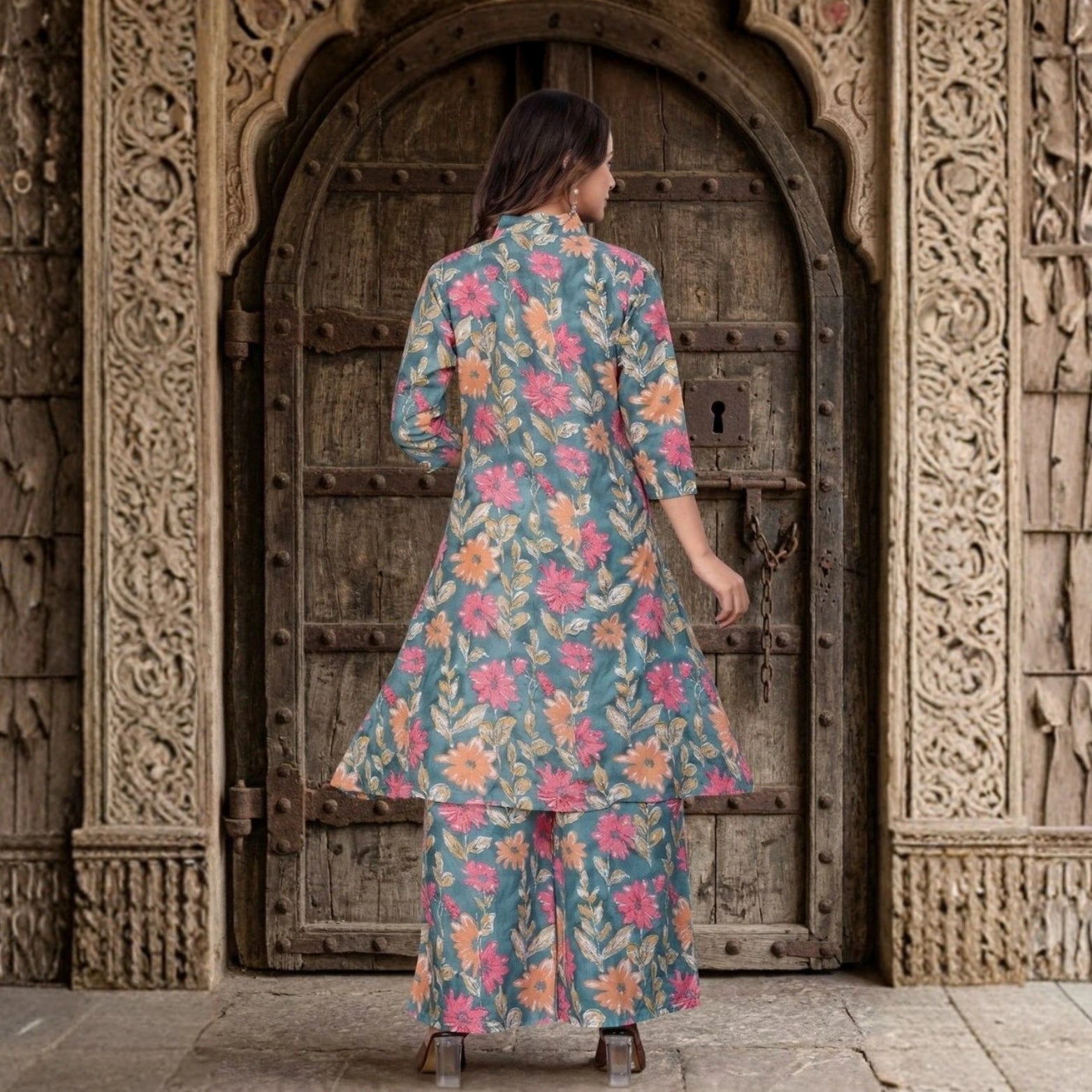 Printed Cambric Cotton Kurta & Palazzo Set