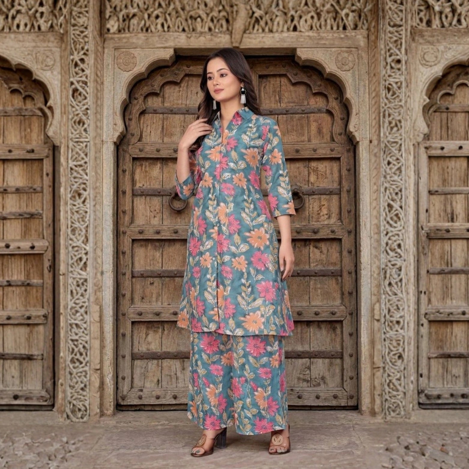 Printed Cambric Cotton Kurta & Palazzo Set