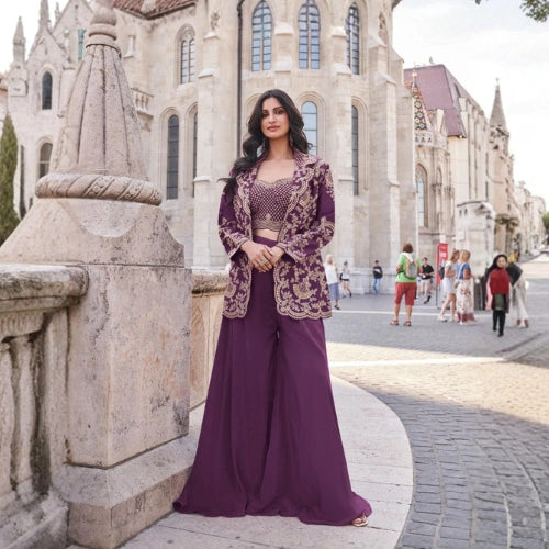 Chinon Silk Embroidered Co-Ord Set with Jacket