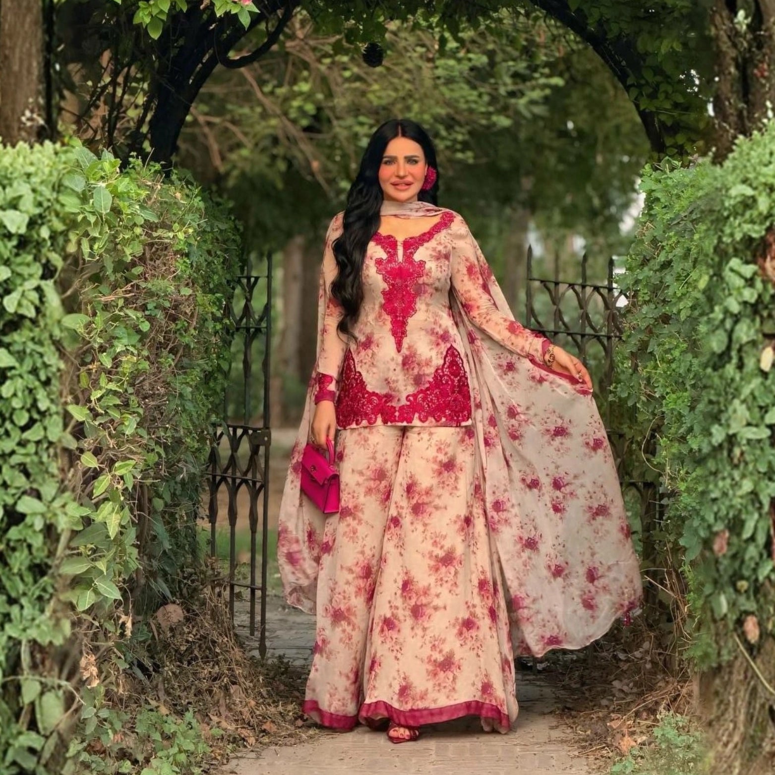 Ruhani Floral Faux Georgette Palazzo Suit Set